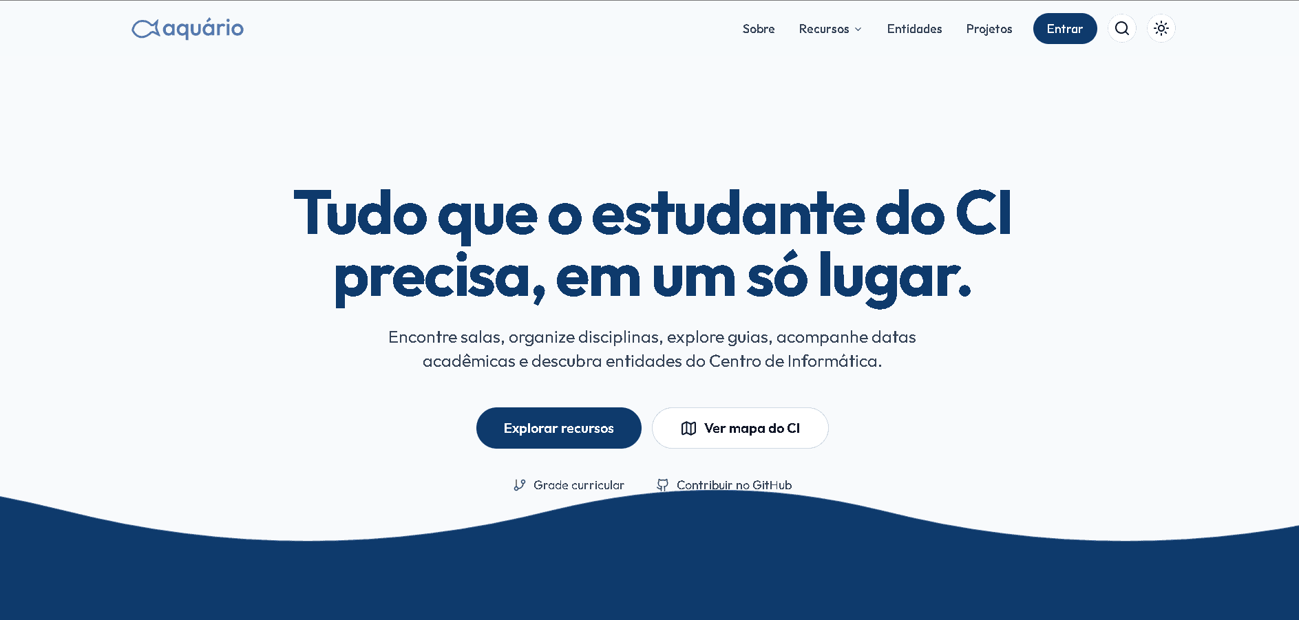 Tela inicial da plataforma Aquário, mural de oportunidades do CI/UFPB