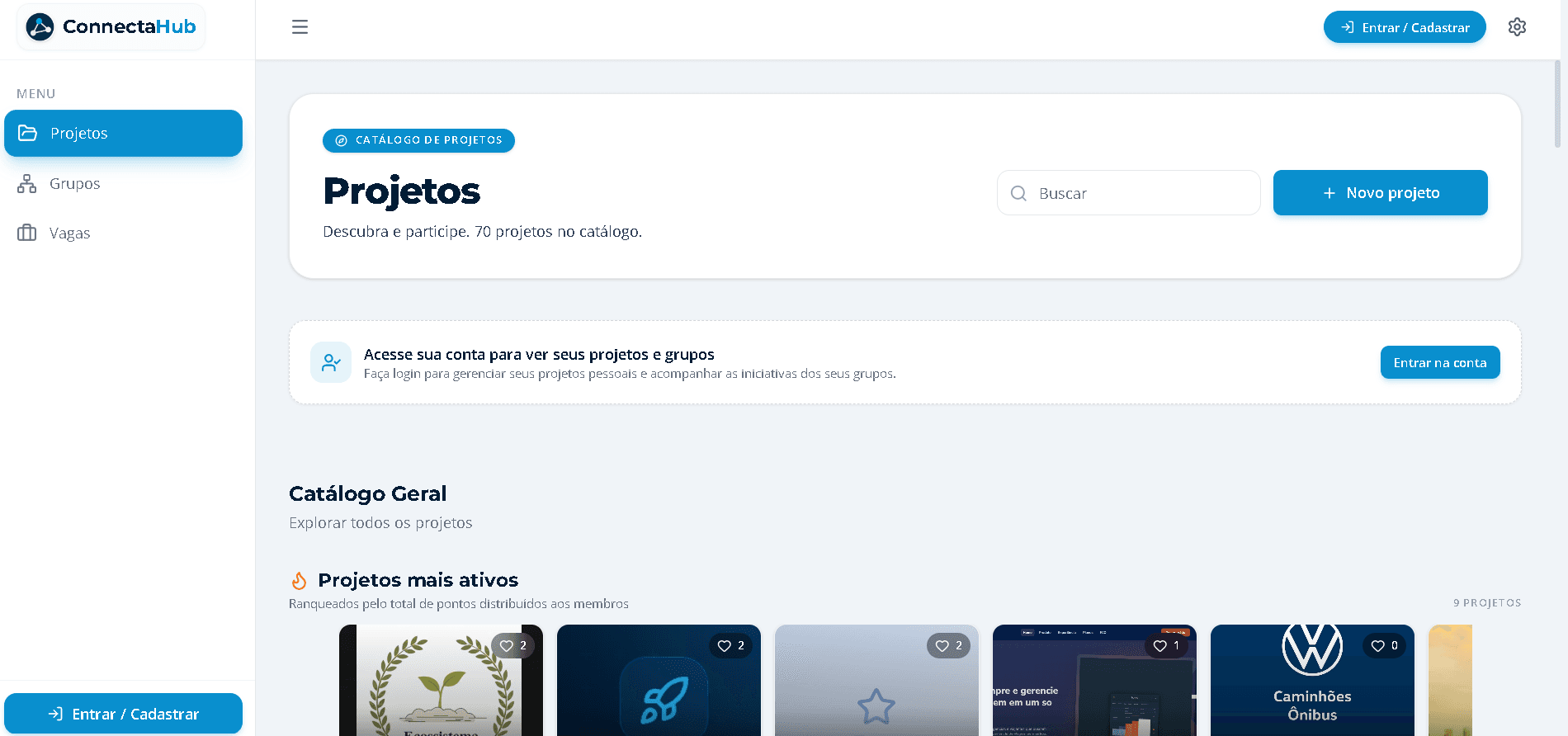 Catálogo de projetos da plataforma Connecta Hub