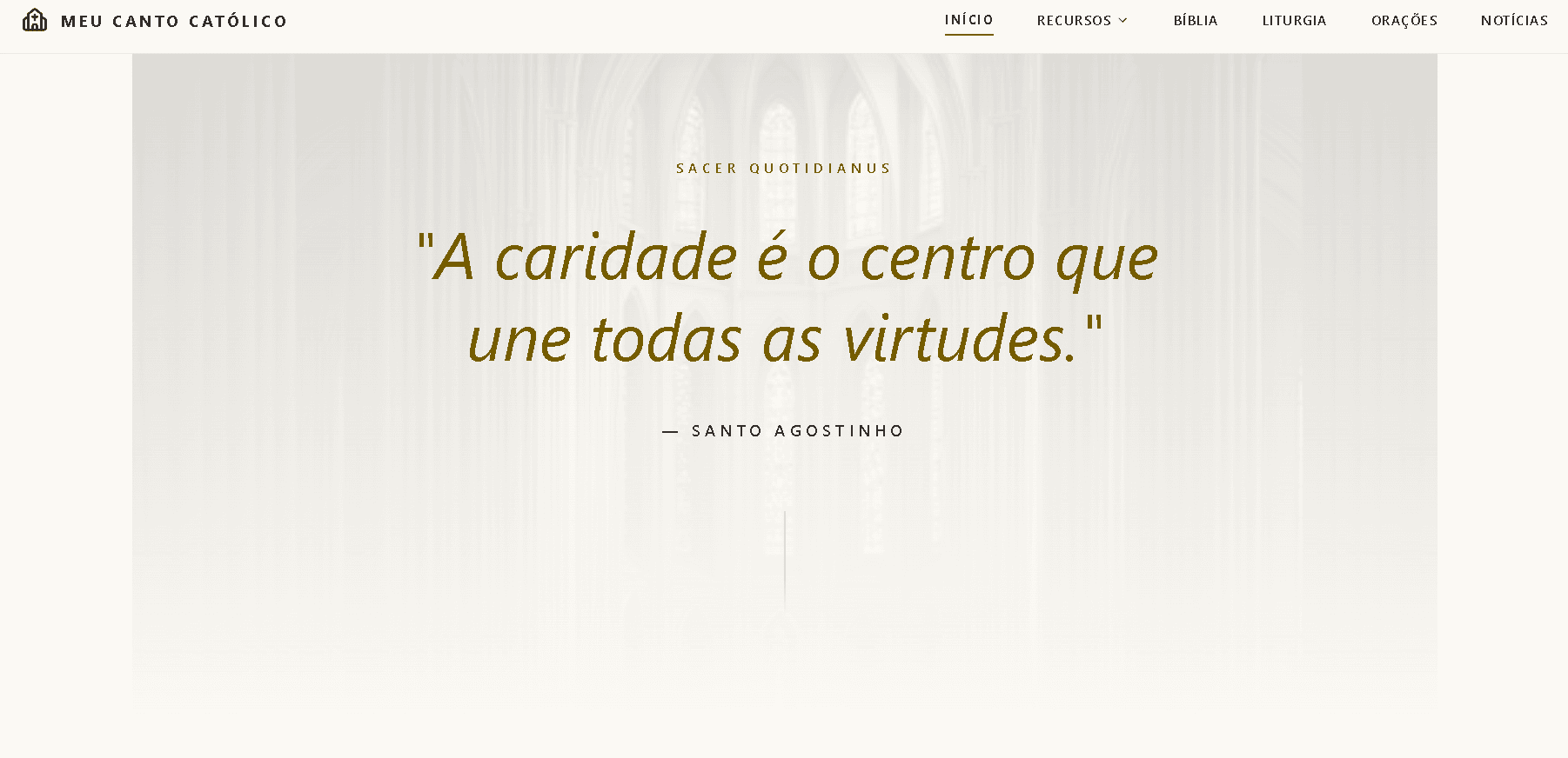 Tela inicial do Meu Canto Católico com a liturgia diária e orações